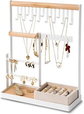 4 Tier Velvet Jewelry Organizer Stand with 15 Hooks