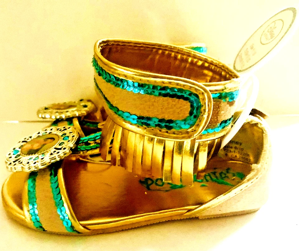 Disney Store Pocahontas Girls Sandals Dress Up Gold Fringe Shoes Size 7/8 NWT - Image 4 of 4