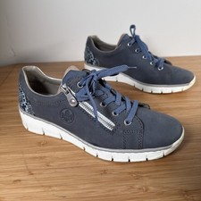 Rieker Ladies UK 5.5 Shoes Blue Grey Leather Side Zip Shoes Comfort