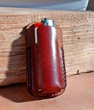 Brown Leather Pouch/Case/Holder For LIghter BIC Maxi Handcraft, Handstitched