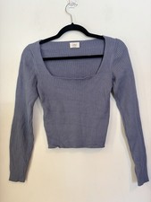 Aritzia Wilfred Wool Blend Ribbed Sweater Baby Blue Small Square Neck Semi Crop