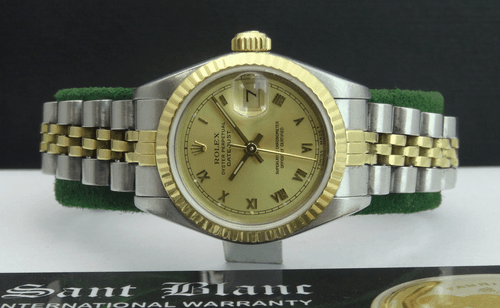 ROLEX Ladies 26mm 18kt Gold & SS DateJust Champagne Roman Dial 69173 SANT BLANC - Picture 2 of 5