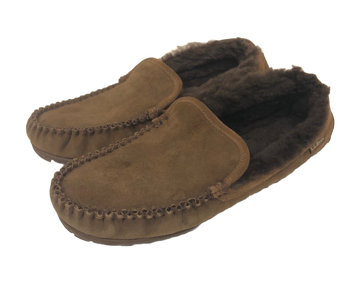 LL Bean Men's Choco Brown Wicked Good Shearling Lined Venetian Slippers 13 M