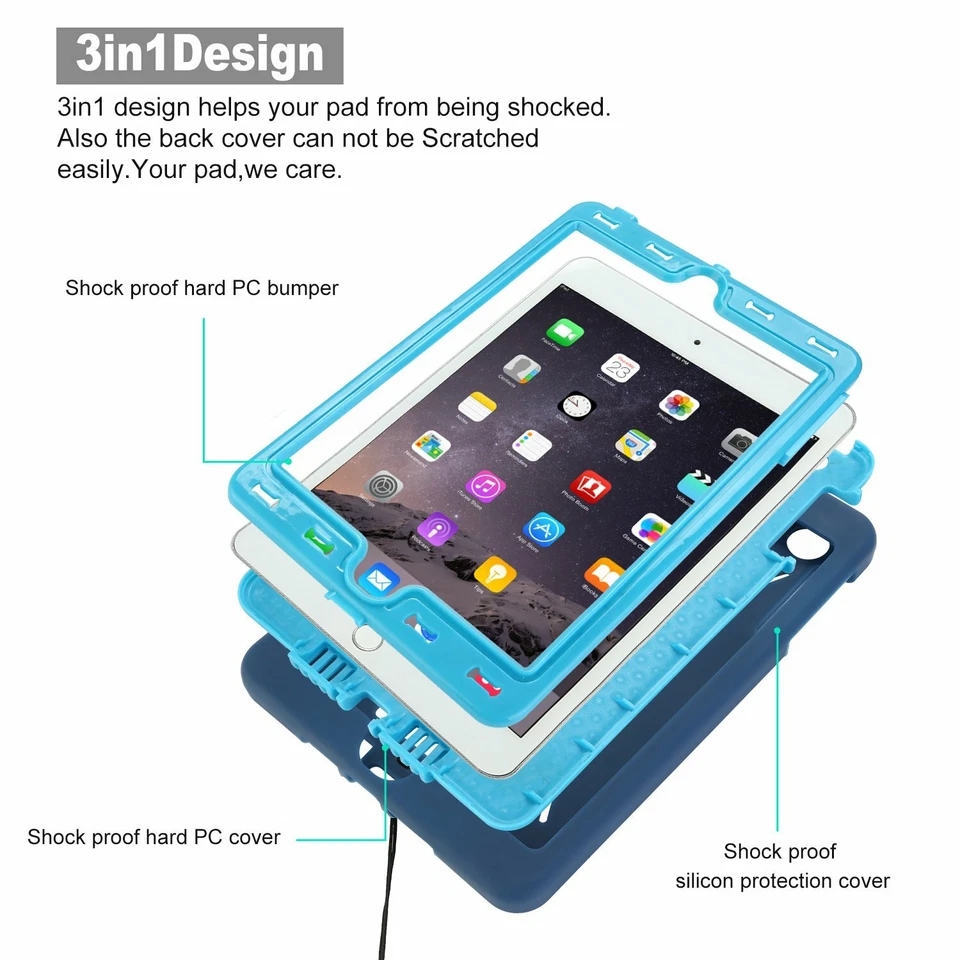 Hybrid Shockproof Case Rugged Cover Kickstand For iPad 4/3/2 Min 1/2/3 Air 1/2 - Image 2 of 4