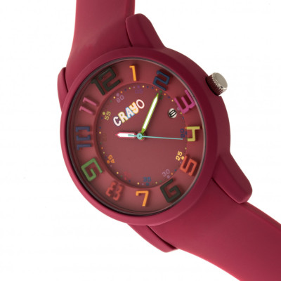 Crayo Festival Fuchsia Silicone Band Unisex Watch with Date 