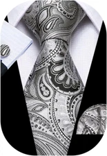 Barry.Wang Paisley Tie Fashion Set Hanky Cufflinks Neckties for Men Woven Silk
