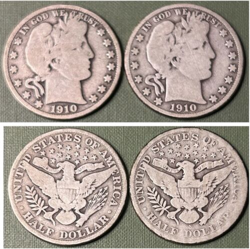 2 x 1910 P-S Barber Half Dollars As Pictured 50C - Free Shipping - Set Break - Picture 1 of 9