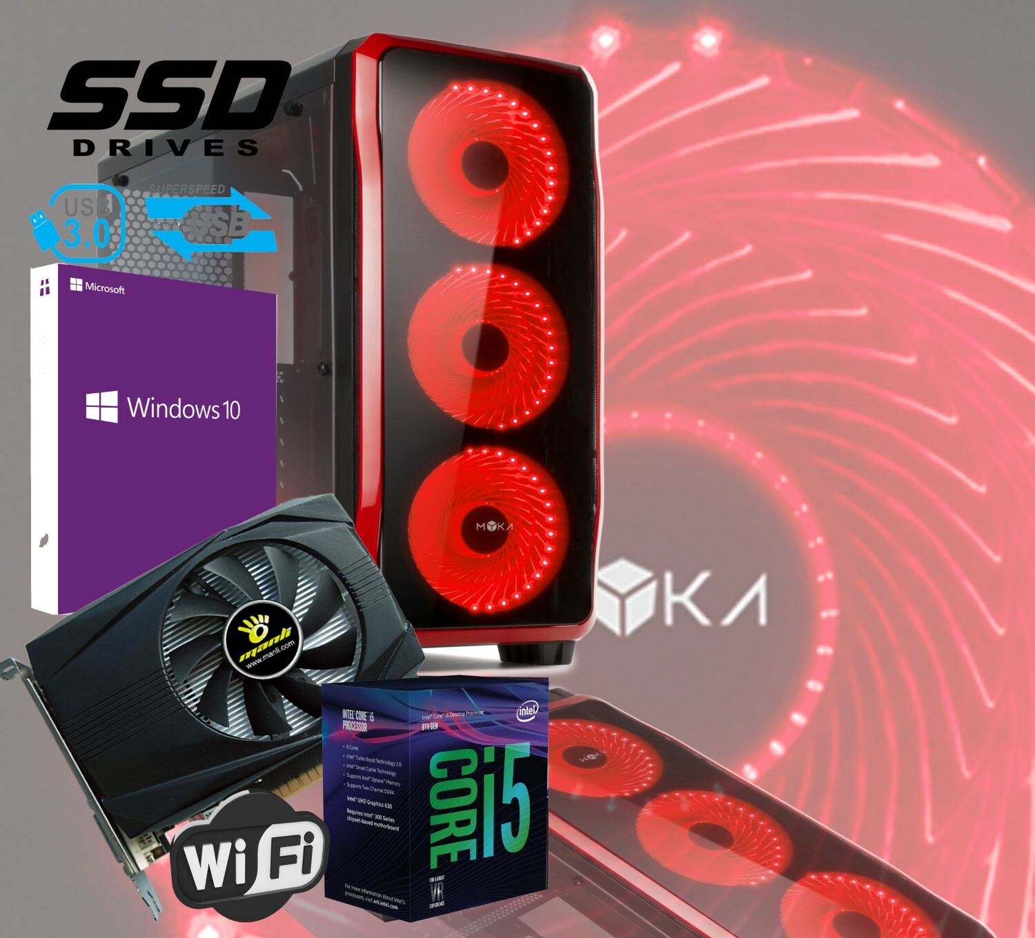 PC DESKTOP GAMING CRISTAL INTEL i5-8400 RAM16GB SSD 480GB GTX1050Ti4 WIN10 C02R