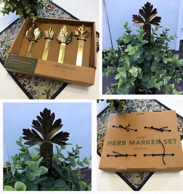 NEW Smith & Hawken Gold Metal Herb 4-Piece Marker Set Plants / Garden NIB