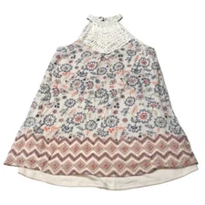 Altr'd State Boho Womens medium layered sleevless tank floral lace crochet top