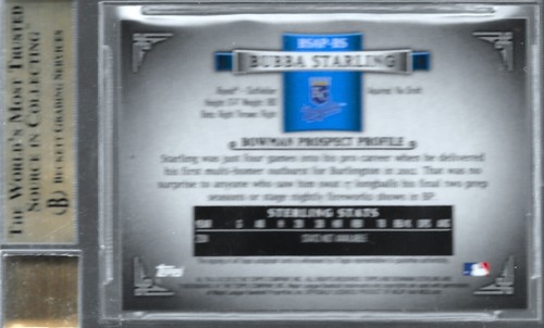 2012 Bowman Sterling Bubba Starling Prospect Auto #BSAP-BS BGS 8.5 Auto - Picture 2 of 2