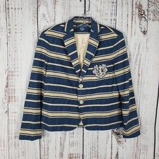 Ralph Lauren Logo Seahorse Cotton Fitted Blazer Jacket Nautical Sz. 10 Striped