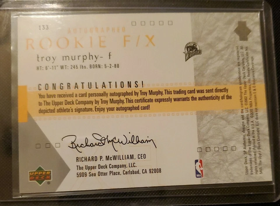 2001-02 Upper Deck SP Authentic Troy Murphy Autograph Rookie F/X #133 604/700 - Image 2 of 2