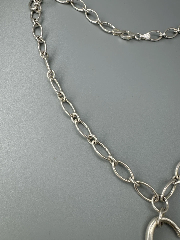 Gargantilla colgante de corazón abierto de plata de ley 925 de Italia collar de cadena de eslabones ovalados de 15" Foto 4 de 4