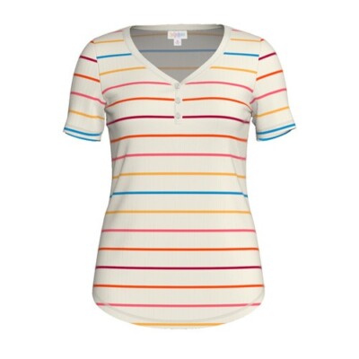 LuLaRoe 3XL Bailey Y-Neck Top - Off White with Colorful Stripes - NWT