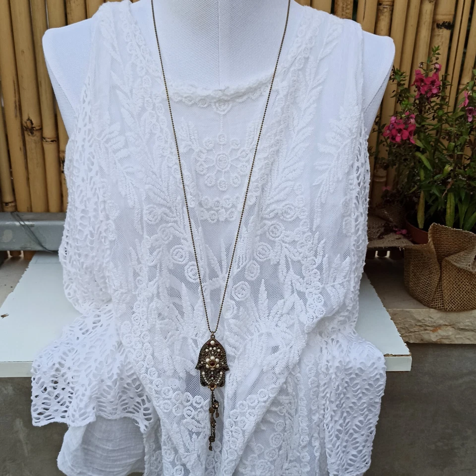 Collar Michal Negrin Hamsa Mano de Fátima Perlas Cristales Lariat Largo Rojo Regalo Foto 3 de 4