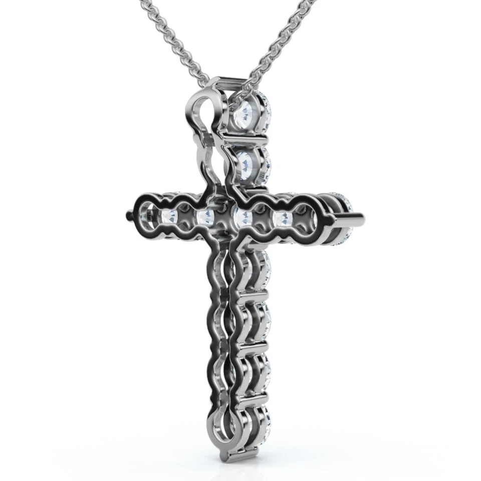 Collar F/VS 1,25 quilates cruz de diamantes oro 14k 18" 1" de alto cultivado en laboratorio Foto 3 de 4