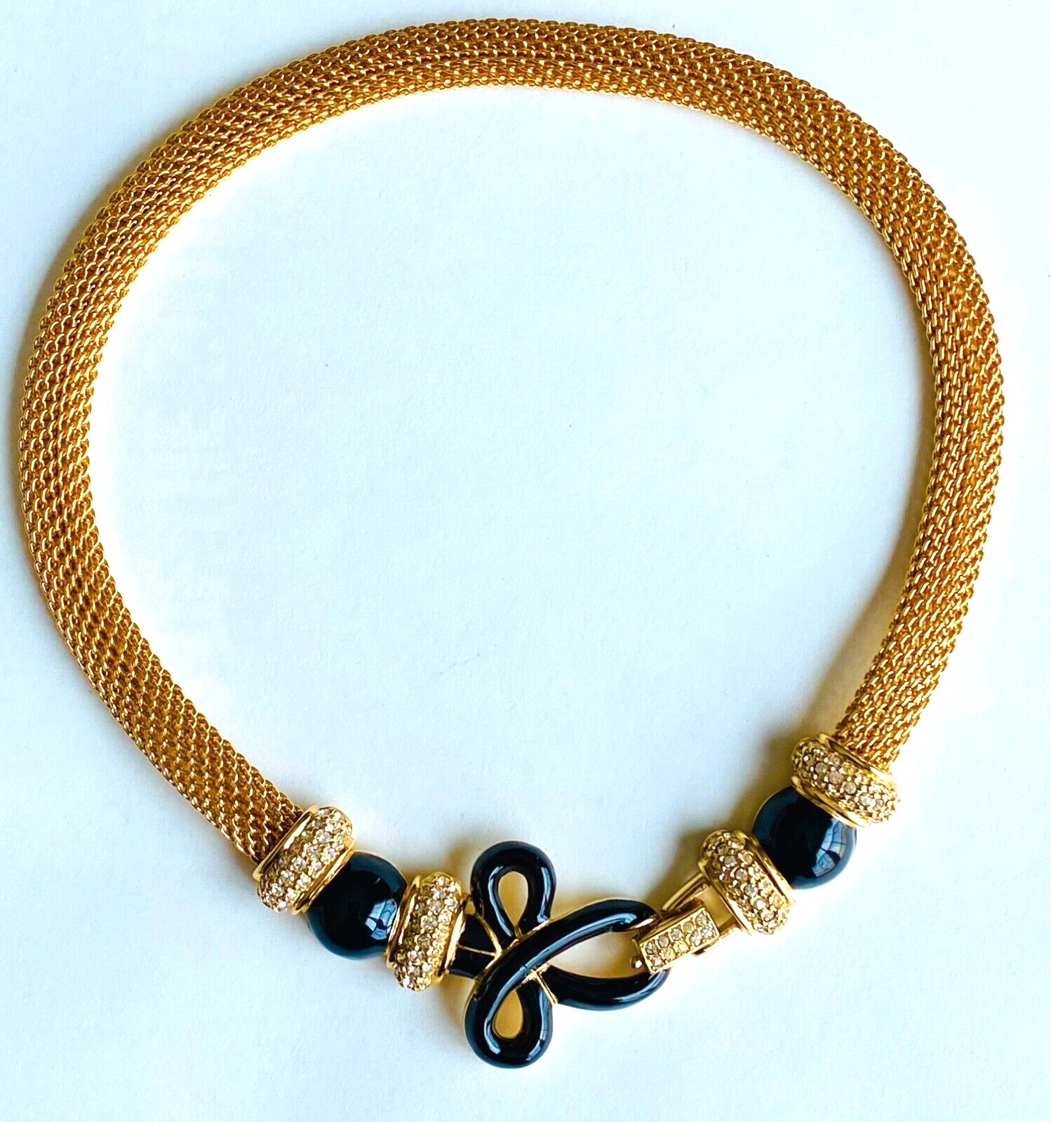 Vintage Swarovski Crystal Swan Logo Mesh Necklace-image