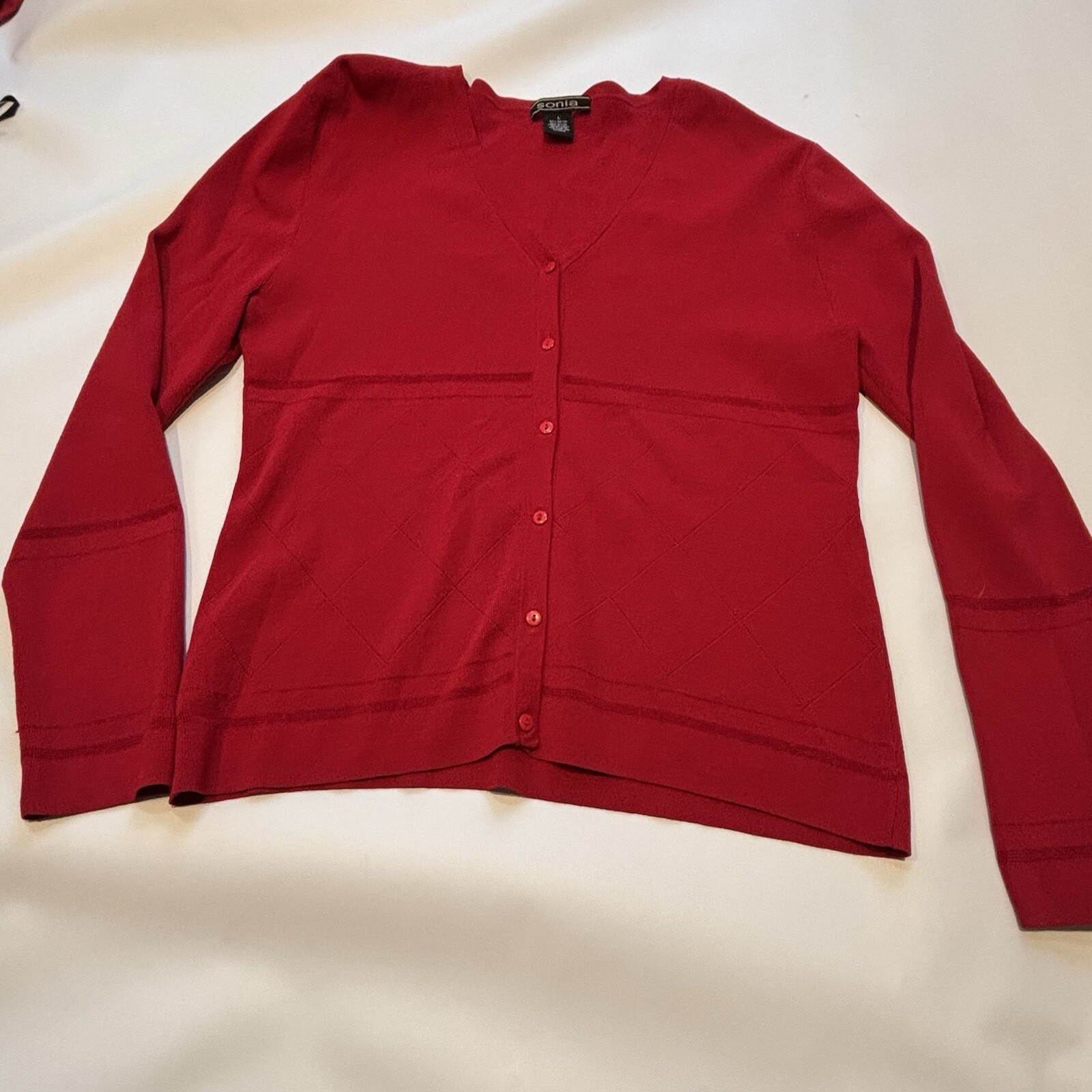 Sonia Red V-Neck Button Front Cardigan Size L Basic Knit-image