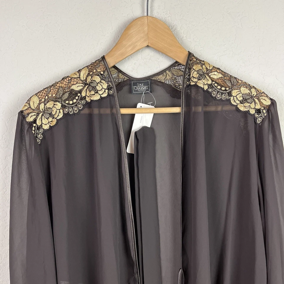 Lise Charmel Francia Bata Pequeña S Marrón Dorado Encaje Lencería Transparente Stock Muerto De Colección Foto 3 de 4