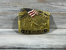 Vintage U.S. Marines 1982 Brass Belt Buckle IWO JIMA 1945 Rera