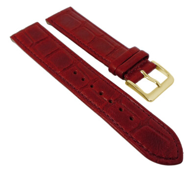 Minott Kroko Uhrenarmband  | Naturleder mit Kroko Optik, rot mit Naht 30467