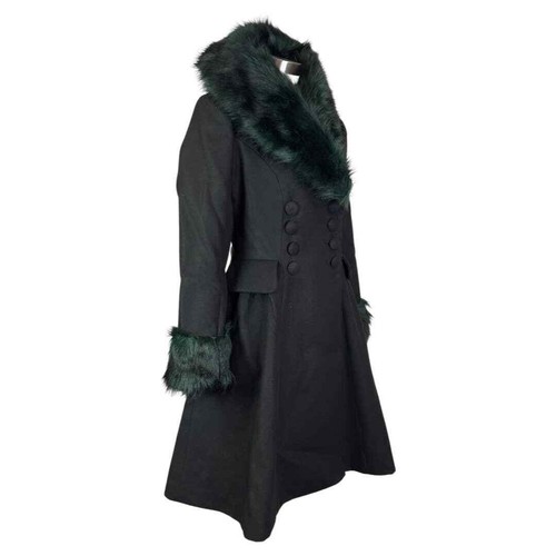 Hell Bunny 50s Retro Vintage Gothic Faux Fur Coat XS - Picture 2 of 6