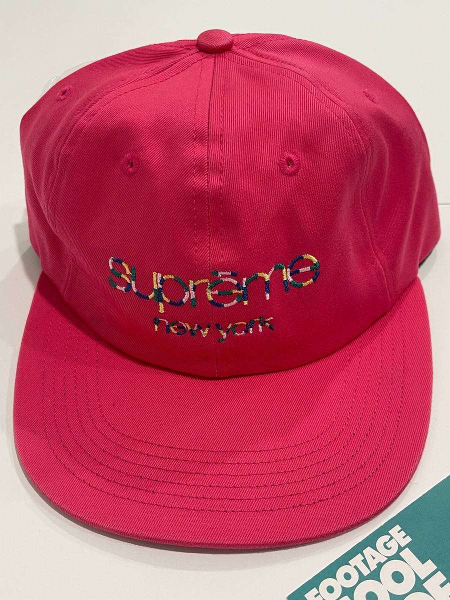 2017 SS17 SUPREME MULTICOLOR TWILL CLASSIC LOGO 6 PANEL CAP PINK