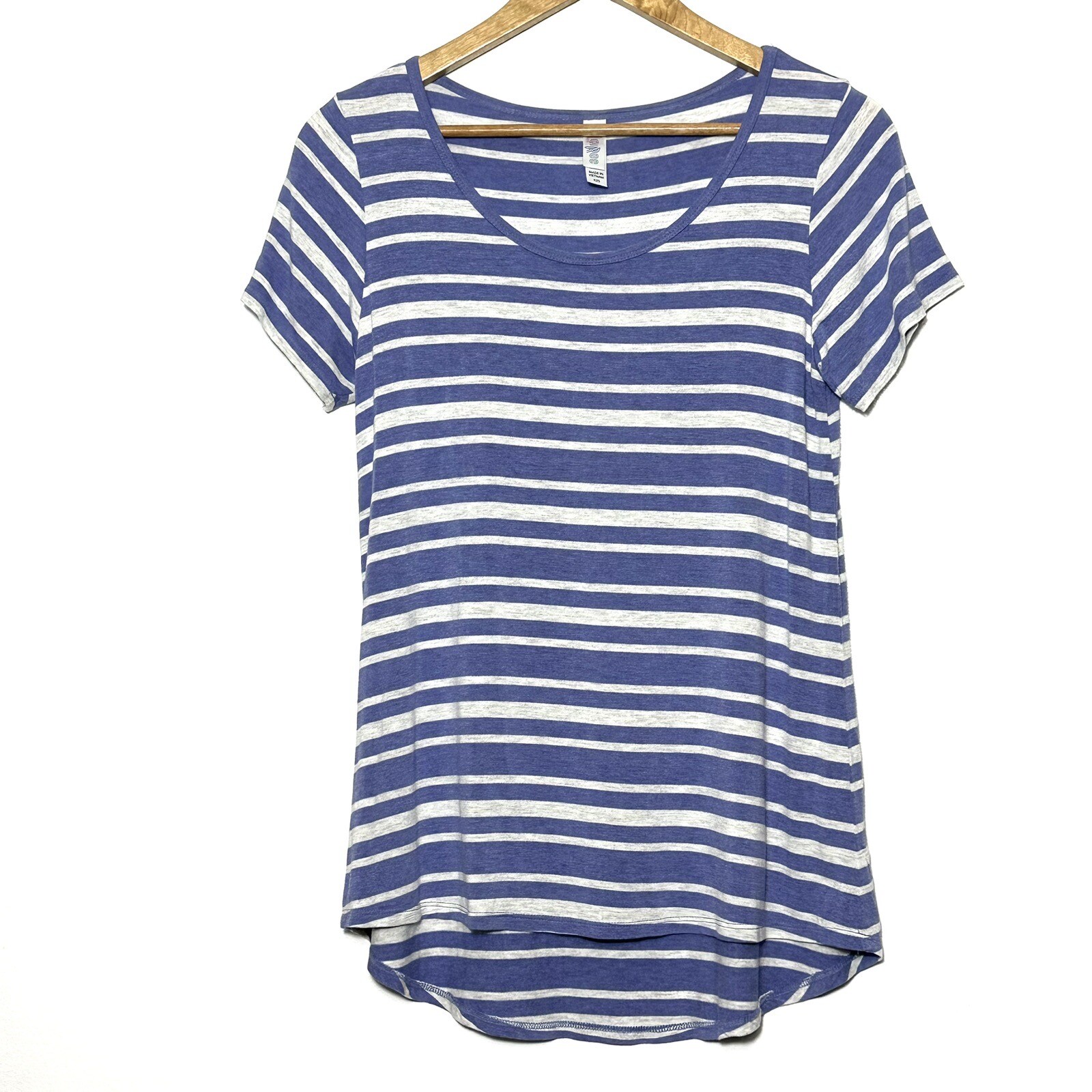 Lularoe Tunic Womens XXS Blue White Striped Pullover Short Sleeve Blouse Shirt