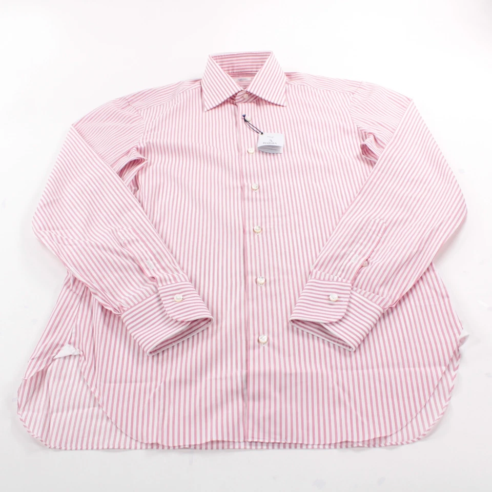 Camisa de vestir Barba nueva con etiquetas talla 15 38 rosa con rayas blancas 100 % algodón Foto 3 de 4