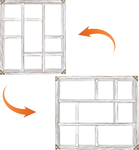 17.7X15.7-Inch Shadow Box Shelf 9-Slot Rustic Floating Shelves Larger Wall Mount - Picture 8 of 9