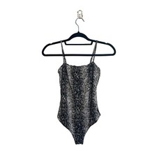 Windsor Wild Child Black Tan Snakeskin Print Thong Bodysuit Small Women s