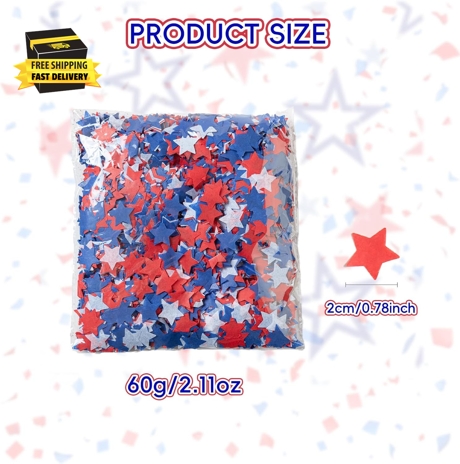8000Pcs Patriotic Star Confetti Decoration, 4Th of July Blue Red White Paper Sta