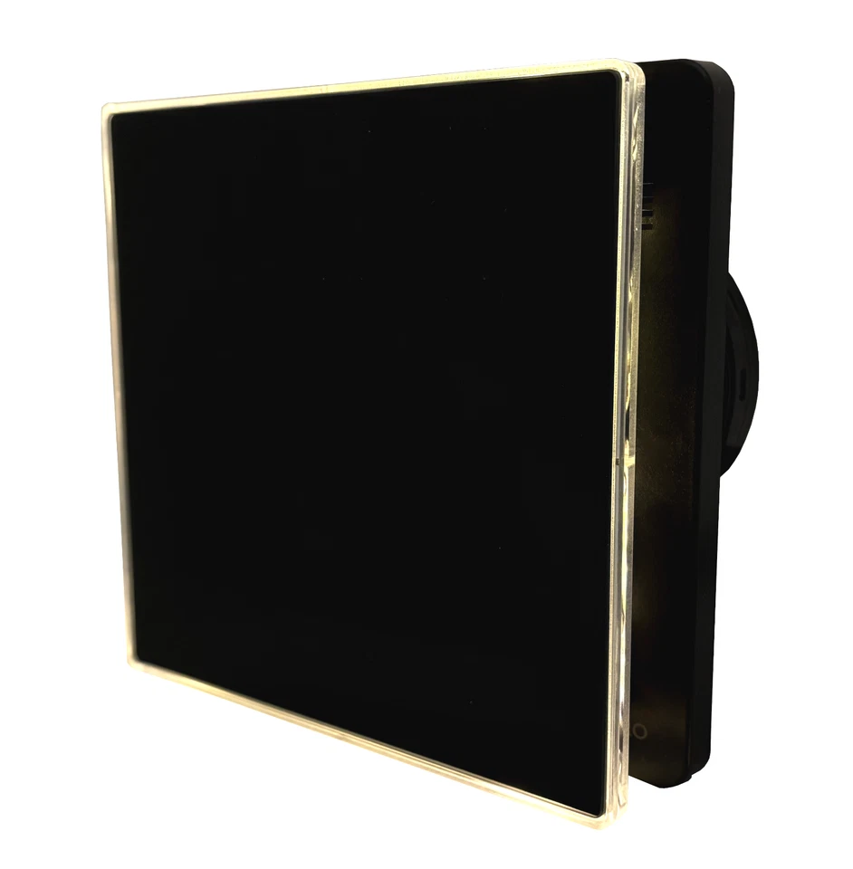 HOKURO LED Black Glass Square Bathroom Extractor Fan 4" Timer & Humidity Sensor - Image 2 of 4