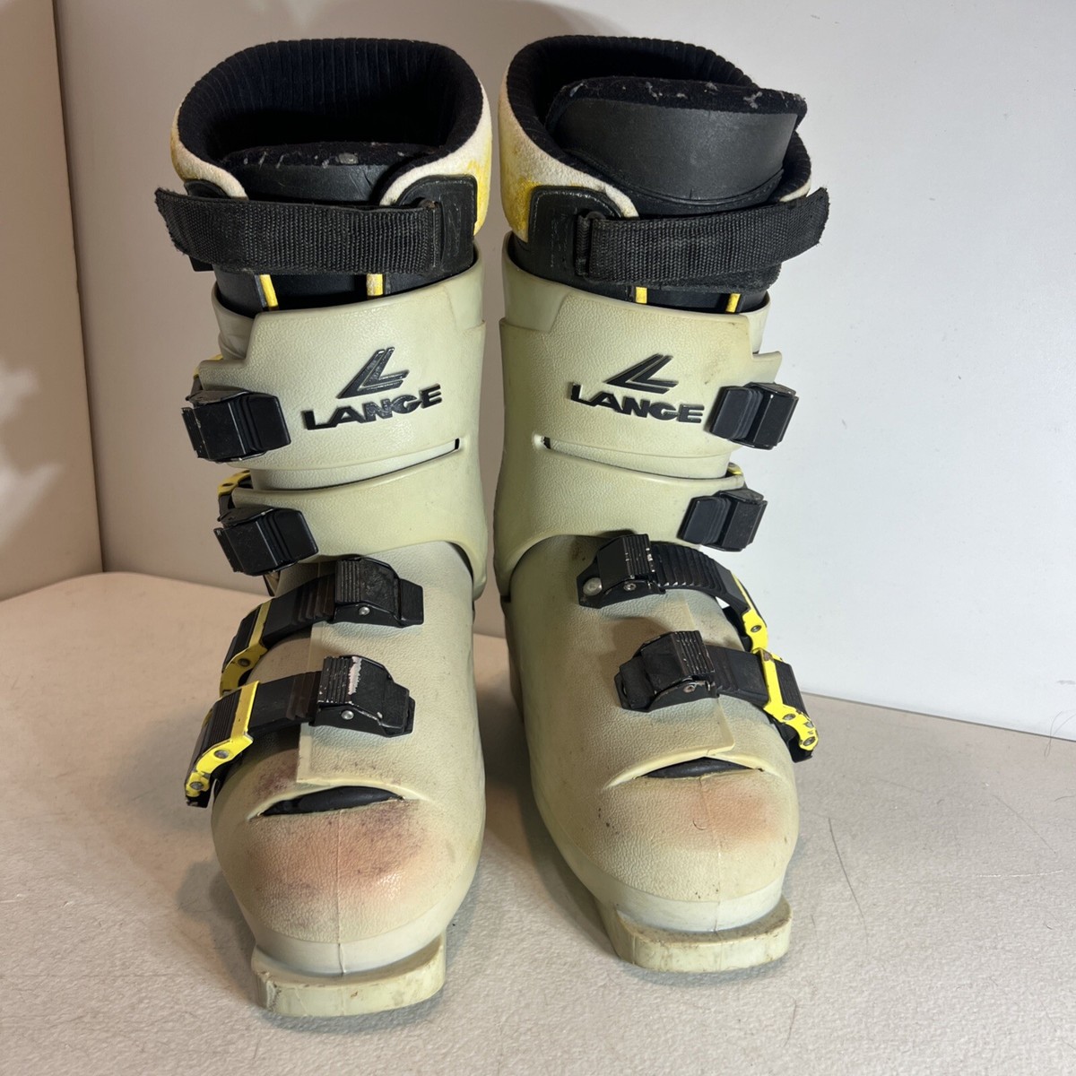 Vintage Downhill Ski Boots Lange TSH Superheat Beige Yellow Men's