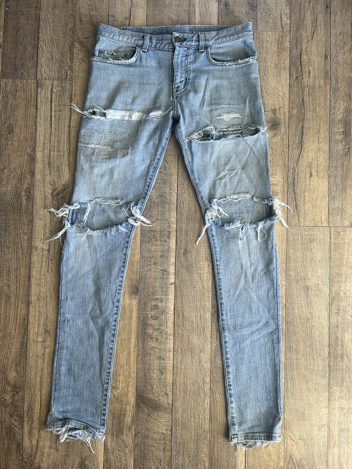 Jeans skinny Saint Laurent uno di uno uomo strappato taglia 32 lavaggio leggero invecchiato