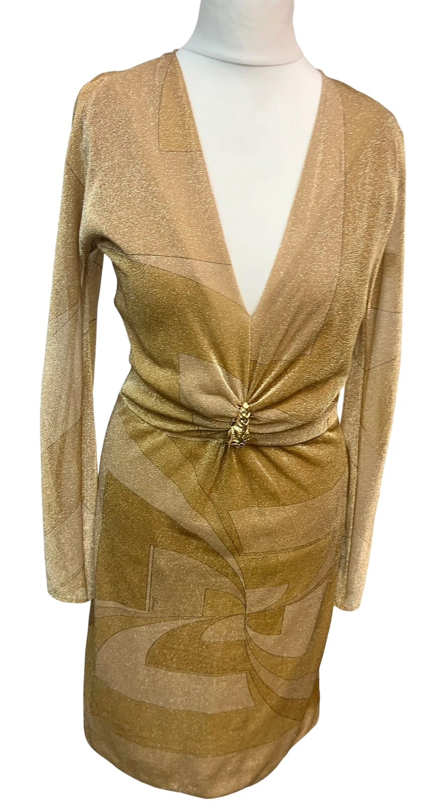 Gucci x Tom Ford vintage année 2000 iconique lurex doré v robe plongeante avec charme tigre 38IT