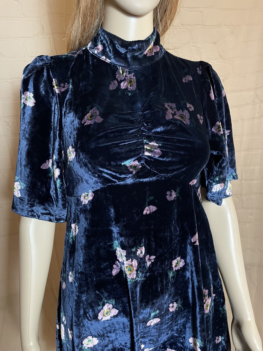 Robe Free People Be My Baby En Velours Imprimé Floral Noir – Taille 6 – Neve Avec étiquette