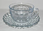 Anchor Hocking Glass BUBBLE Sapphire Blue Cup and Saucer Set