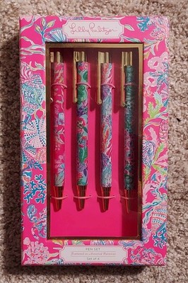 Lilly Pulitzer~Boxed Set of 4 Pens~Shell Me Something~Black Ink~UNOPENED~NIB