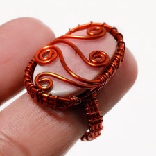 Pink Opal Gemstone Copper Ring Handcrafted Wire Wrap Birthday Gift Jewelry 8