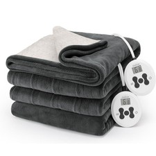 SUNBEAM ROYAL LUXE SHERPA HEATED BLANKET 12 HEAT 12 HOUR KING - NIGHT FOG