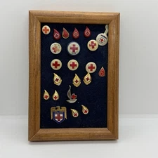 Vintage Framed American Red Cross Blood Donor & Service Pins Lot