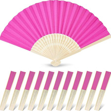 JOHOUSE 12 Pcs Paper Folding Hand Fans, 8.3 Inch Dark Pink Paper Fans Handheld P
