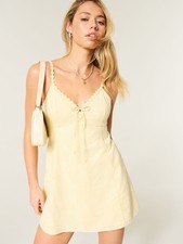 Hollister Daisy Trim Mini Dress Open Back Bow Tie V-Neck S