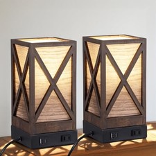 Table Lamp, Set of 2 Rustic Farmhouse Nightstand Lamps, 3 Color Brown