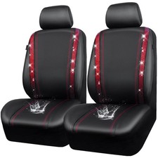 CAR PASS Leather Bling Diamond Car Seat Covers 2 Front Interior Sets, Waterpr...