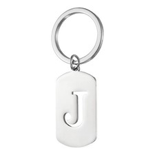 Initial Letter Key Chain, A-Z KeyChain Pendant Key Ring, Silver Letter J