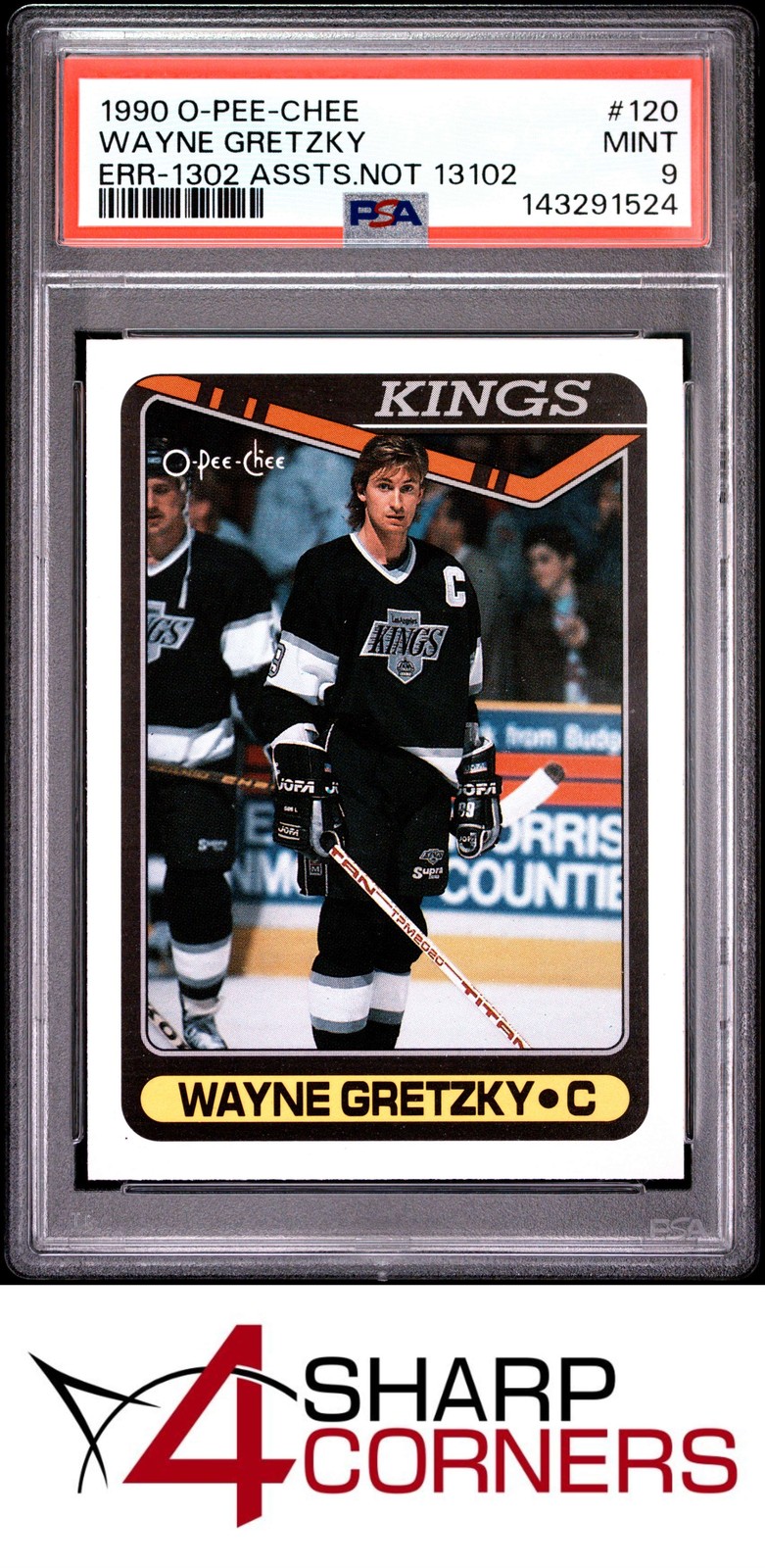 1990 O-PEE-CHEE #120 WAYNE GRETZKY HOF ERR 1302 ASSIST NOT 13102 PSA 9
