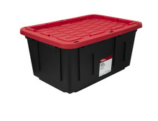 Hyper Tough 27 Gallon Snap Lid Plastic Storage Bin Container, Black with Red Lid